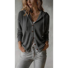 Genevieve | Women's Ribbed Hooded Cardigan – Button Front