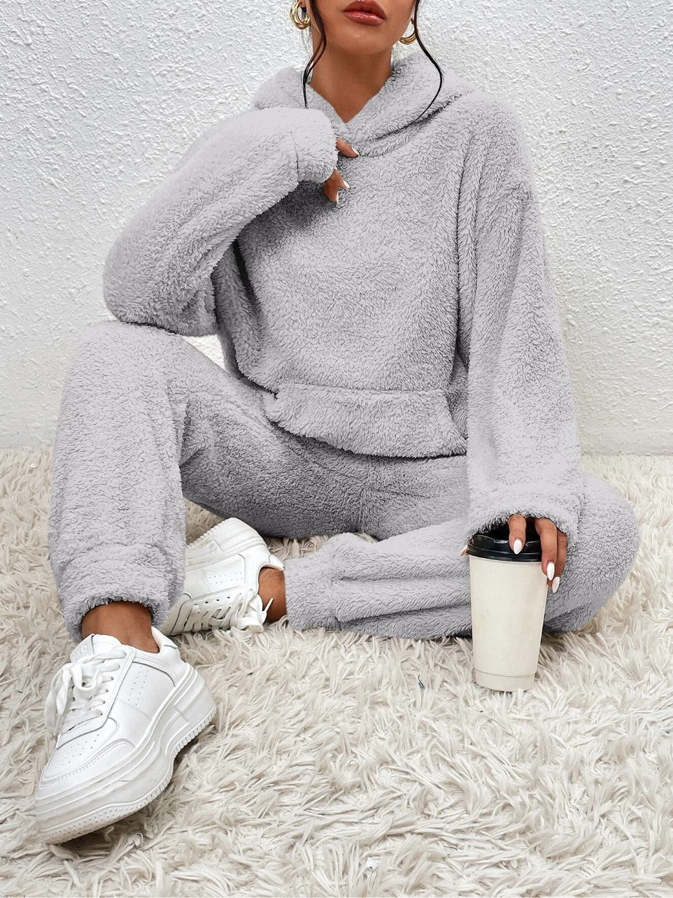 Fern | Women's Fleece Hoodie and Jogger Set – Soft Textured Lounge Set – Grey