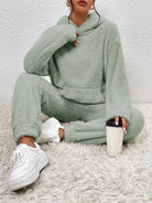 Fern | Women's Fleece Hoodie and Jogger Set – Soft Textured Lounge Set – Light Green