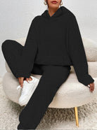 Fern | Women's Fleece Hoodie and Jogger Set – Soft Textured Lounge Set – Black