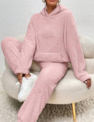 Fern | Women's Fleece Hoodie and Jogger Set – Soft Textured Lounge Set – Pink