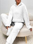 Fern | Women's Fleece Hoodie and Jogger Set – Soft Textured Lounge Set – White