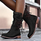 Flora | Women's Studded Ankle Boots – Low Block Heel with Side Zip – Black