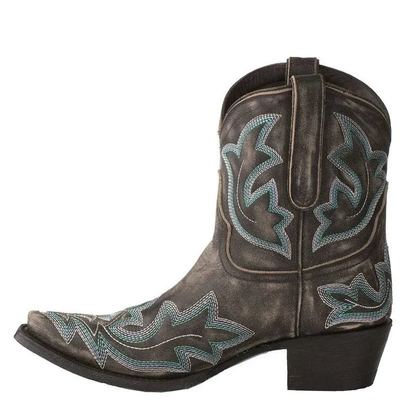 Freya | Women's Embroidered Cowboy Boots – Mid-Calf Western Boots with Low Heel