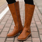 Gemma | Women's Buckle Knee High Boots – Low Heel Riding Boots with Back Zip