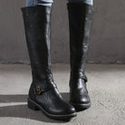 Gemma | Women's Buckle Knee High Boots – Low Heel Riding Boots with Back Zip – Black