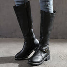 Gemma | Women's Buckle Knee High Boots – Low Heel Riding Boots with Back Zip