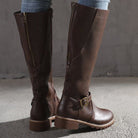 Gemma | Women's Buckle Knee High Boots – Low Heel Riding Boots with Back Zip