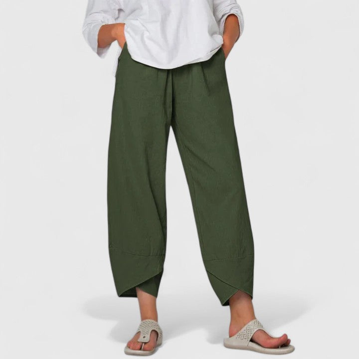 Georgia – Women's Printed Wide-Leg Pants – Elastic Waist, Vintage-Inspired Pattern