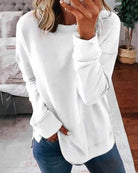 Gia | Women's Soft Brushed Crewneck Sweatshirt – Relaxed Fit Pullover – White