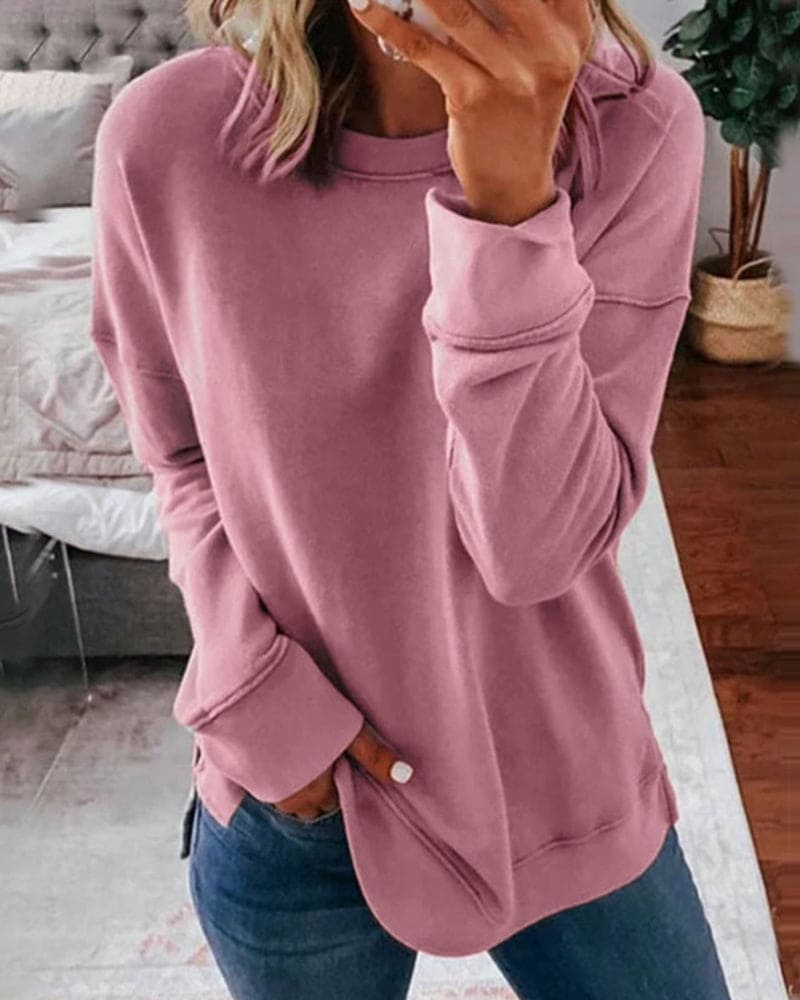 Gia | Women's Soft Brushed Crewneck Sweatshirt – Relaxed Fit Pullover – Pink