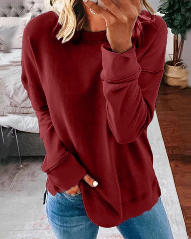 Gia | Women's Soft Brushed Crewneck Sweatshirt – Relaxed Fit Pullover – Burgundy
