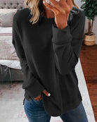 Gia | Women's Soft Brushed Crewneck Sweatshirt – Relaxed Fit Pullover – Black