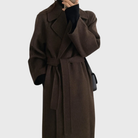 Gillian | Women's Wool-Blend Belted Wrap Coat – Wide Lapels, Longline, Relaxed Fit – Dark Brown