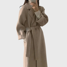 Gillian | Women's Wool-Blend Belted Wrap Coat – Wide Lapels, Longline, Relaxed Fit – Beige