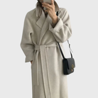 Gillian | Women's Wool-Blend Belted Wrap Coat – Wide Lapels, Longline, Relaxed Fit – Cream