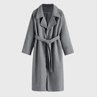 Gillian | Women's Wool-Blend Belted Wrap Coat – Wide Lapels, Longline, Relaxed Fit – Gray