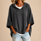 Gina | Women's Hooded Knit Poncho Sweater – Oversized Cut, Drawstring Hood, Wide Sleeves – Charcoal Gray