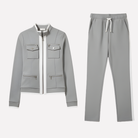 Gwendolyn – Women's Zip Jacket and Jogger Set – Utility Pockets with Contrast Piping