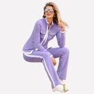 Gwendolyn – Women's Zip Jacket and Jogger Set – Utility Pockets with Contrast Piping