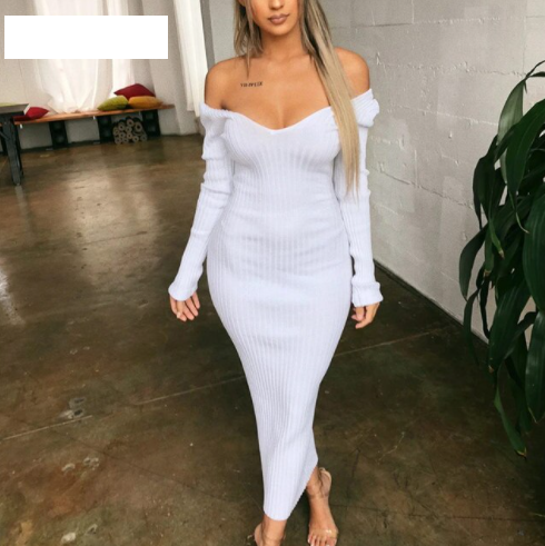 Hana | Women's Stretch Knit Bodycon Dress – Long Sleeve Fitted Sweater Dress for Fall – White