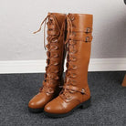 Hattie | Women's Flat Lace-Up Boots – Retro Buckle Detail, Non-Slip Sole – Yellow