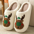 Holly | Women's Fuzzy Christmas Slippers – Plush Lining, Non-Slip Sole, Festive Motifs – Green Reindeer