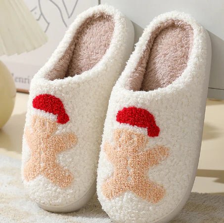 Holly | Women's Fuzzy Christmas Slippers – Plush Lining, Non-Slip Sole, Festive Motifs – Gingerbread
