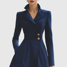 Hope | Women's Long Sleeve V-Neck Midi Dress – Fit and Flare with Gold Buttons