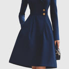 Hope | Women's Long Sleeve V-Neck Midi Dress – Fit and Flare with Gold Buttons