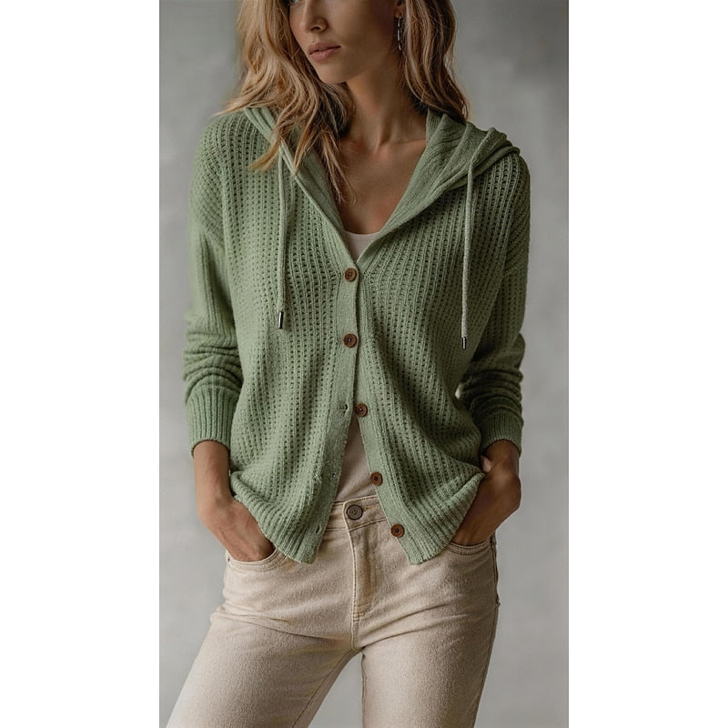 Genevieve | Women's Ribbed Hooded Cardigan – Button Front