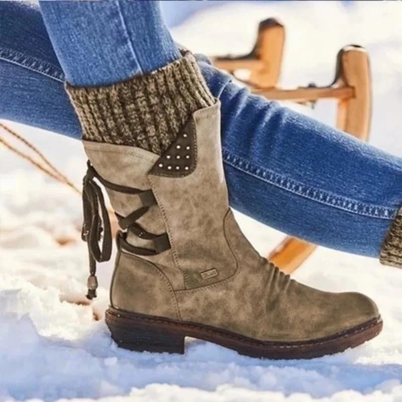Ilse | Women's Warm Winter Boots – Water-Resistant, Calf Height, Lined – Khaki