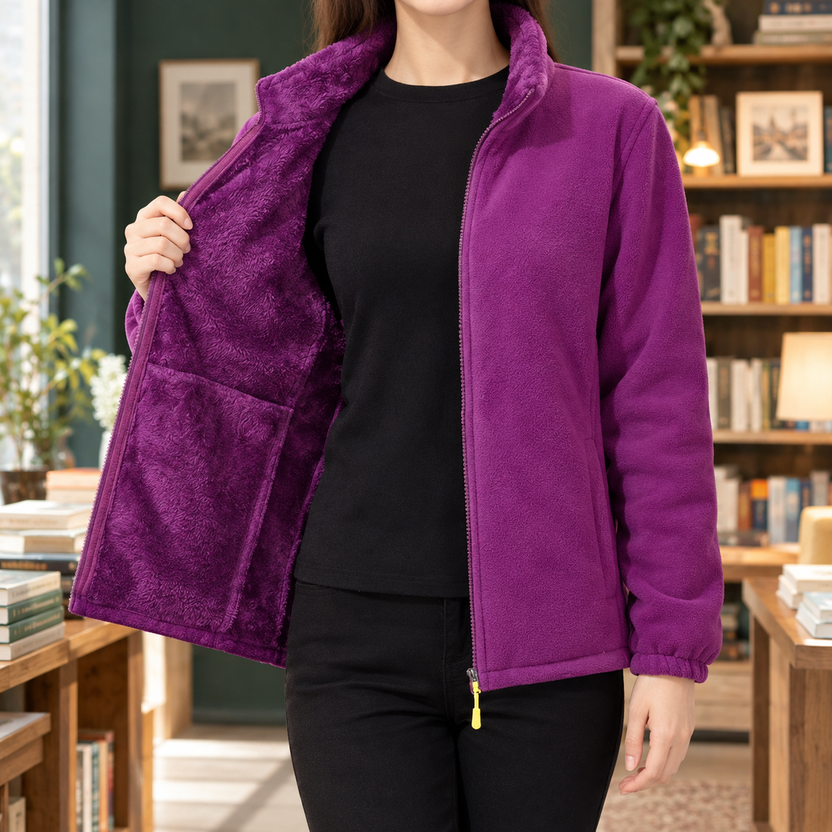 Benevolux | Women's Fleece Jacket Full-Zip Stand Collar