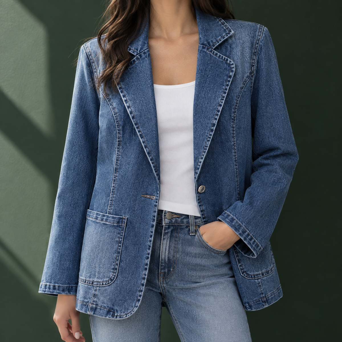 Benevolux | Women's Denim Jacket Lapel Collar One-Button