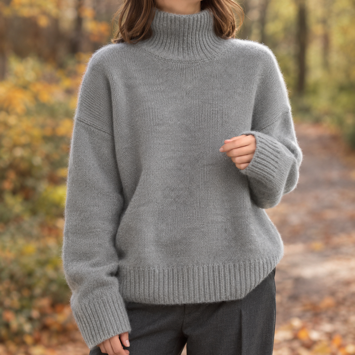Brooke-Sage | Women's Oversized Turtleneck Sweater – Ribbed Knit