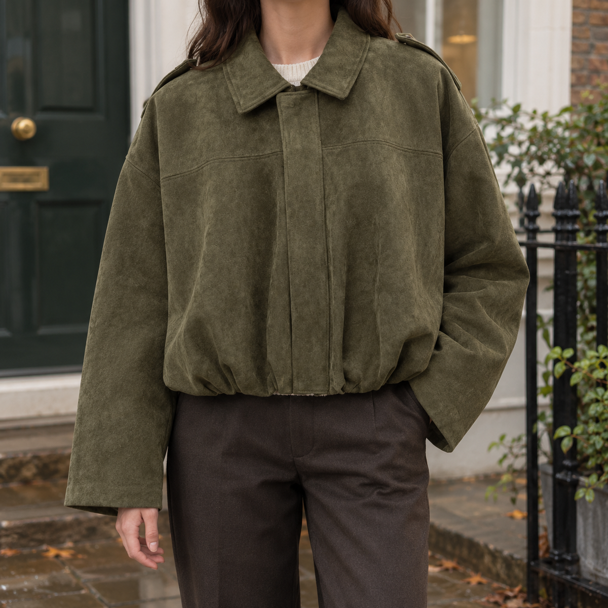 Grace-Marie | Women's Faux Suede Bomber Jacket – Blouson Fit