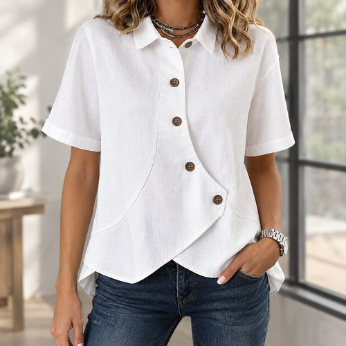 Benevolux | Women's Asymmetric Button-Down Shirt Short Sleeve
