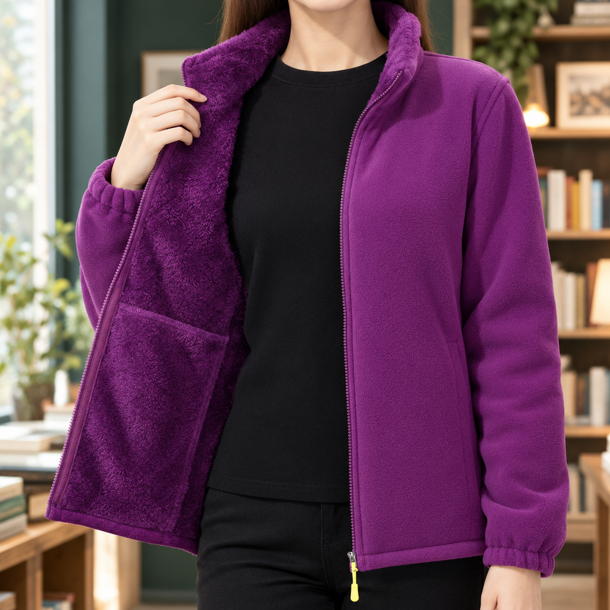 Benevolux | Women's Fleece Jacket Full-Zip Stand Collar