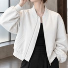 Benevolux | Women's Cropped Bomber Jacket Zip-Up Ribbed Collar