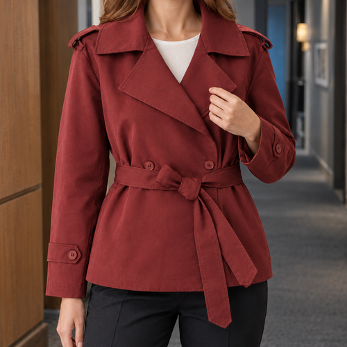 Benevolux | Women's Belted Trench Jacket Cropped Double-Breasted