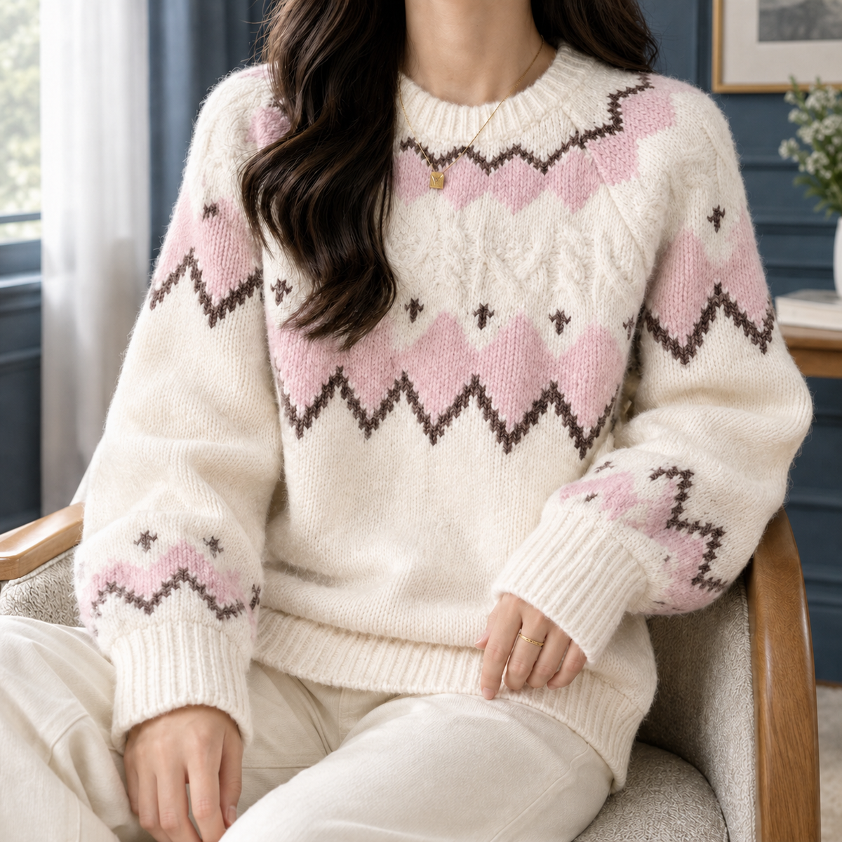 Morgan-Rae | Women's Fair Isle Sweater – Balloon Sleeve Knit