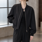 Benevolux | Women's Cropped Bomber Jacket Zip-Up Ribbed Collar