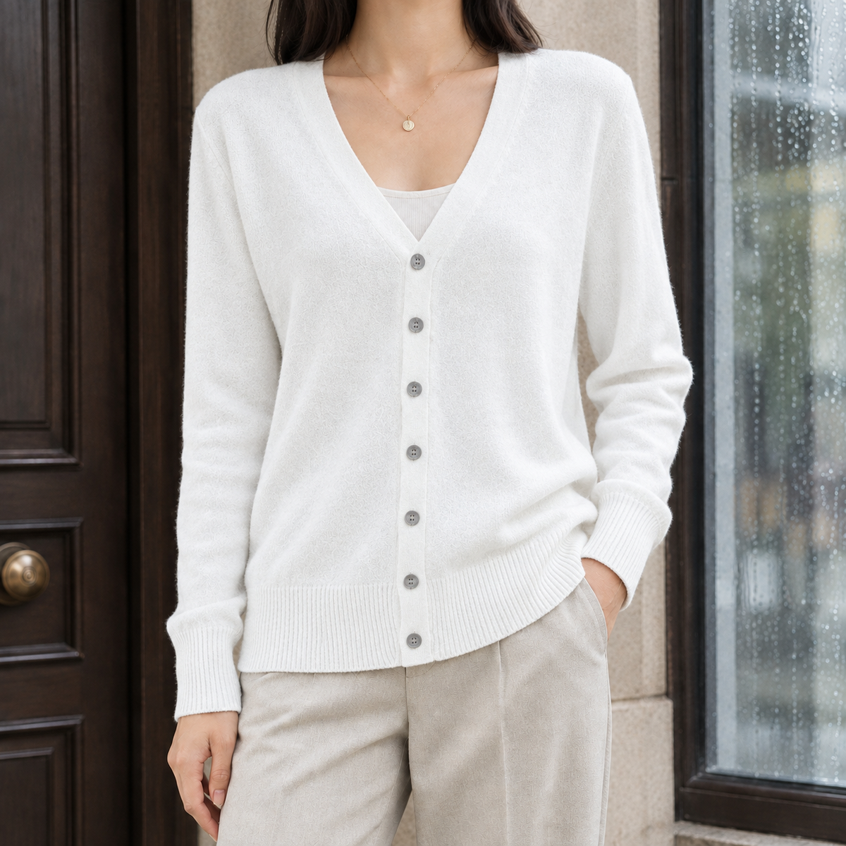 Benevolux | Women's V-Neck Cardigan Soft Knit Button-Up