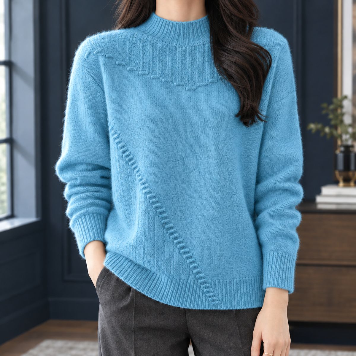 Hallie-June | Women's Short Mock Neck Sweater – Cashmere-Soft Knit