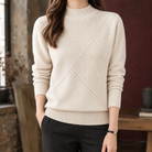 Paloma-Claire | Women's Geometric Knit Sweater – Raised Diagonal Texture