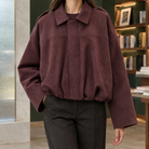 Jocasta-Skye | Women's Faux Suede Bomber Jacket – Cropped Oversized Fit