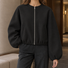 Benevolux | Women's Balloon Sleeve Jacket Cropped Zip-Up