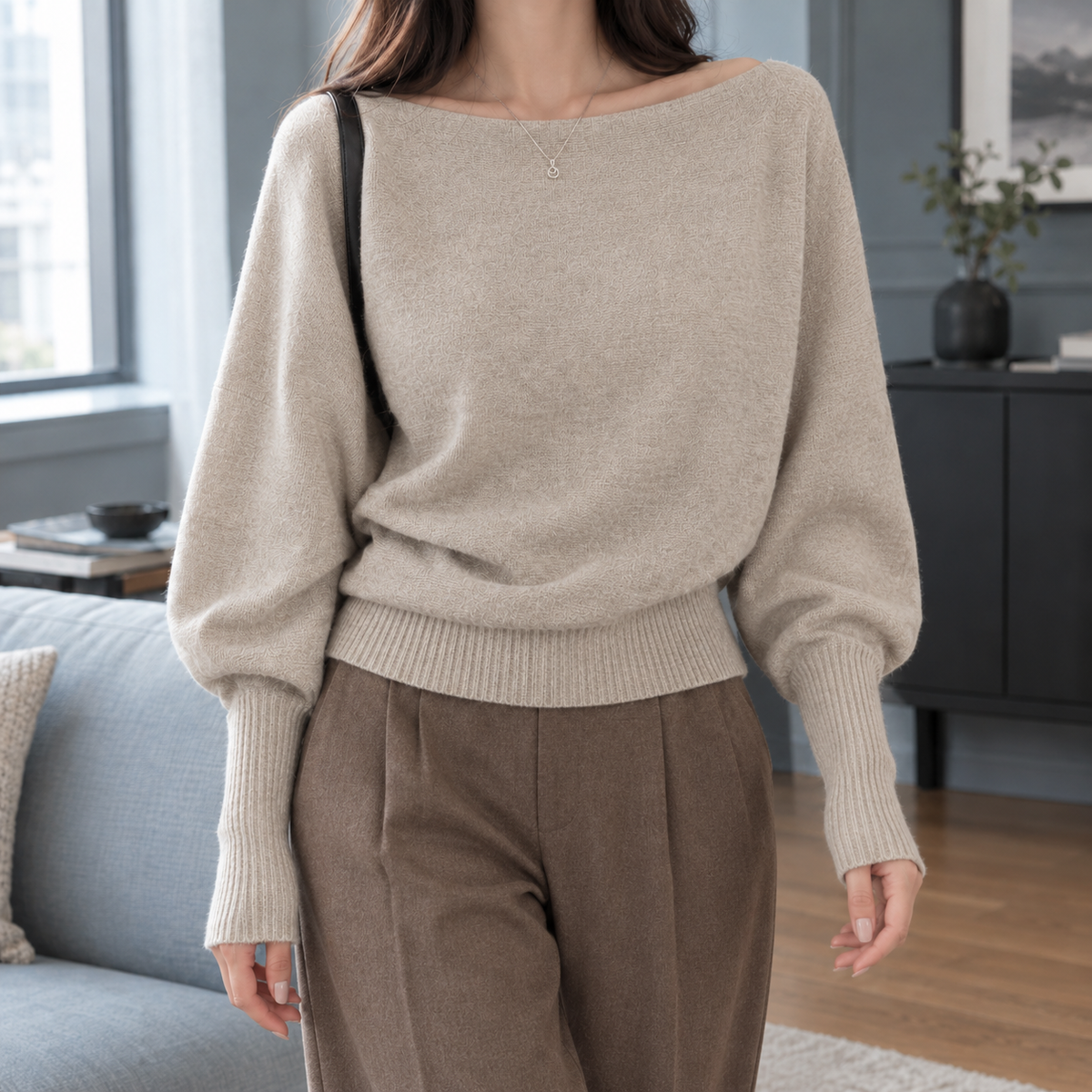 Benevolux | Women's Off Shoulder Top Long Lantern Sleeve