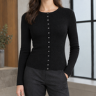 Benevolux | Women's Ribbed Cardigan Crew Neck Button-Up