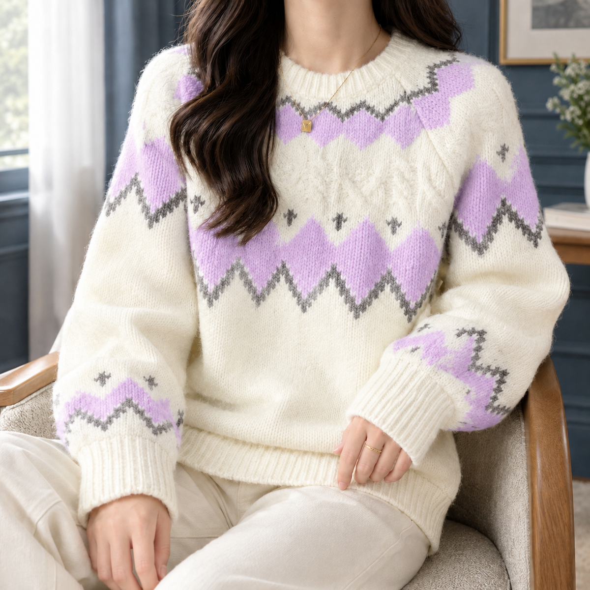 Morgan-Rae | Women's Fair Isle Sweater – Balloon Sleeve Knit